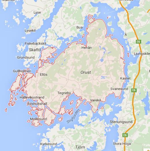 som kommer via båt. Inåt mitten av Orust, samt östra delen av ön finns det en del jordbruksmarker. Stränderna på Orust består mest av karga klippor, men det finns några sandstränder.