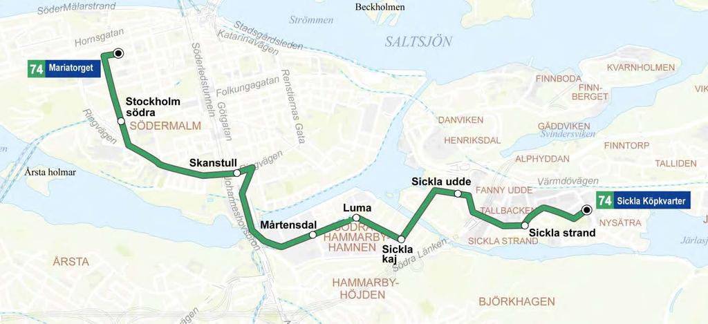 Hållplatslägen Hållplatser som föreslås att förändras Borttagna hållplatser Borttagna hållplatser Linje 73 Påstigande per dag Avstigande per dag Antal avgångar per dag JOHANNES SKOLA 53 43 55