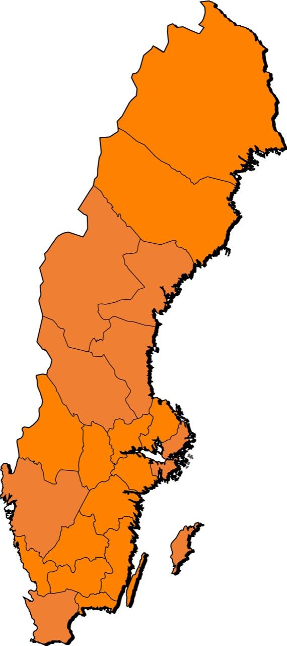 Blekinge län Dalarnas län Gotlands län Gävleborgs län Hallands län Jämtlands län Jönköpings län Kalmar län Kronobergs län Norrbottens län Skåne län