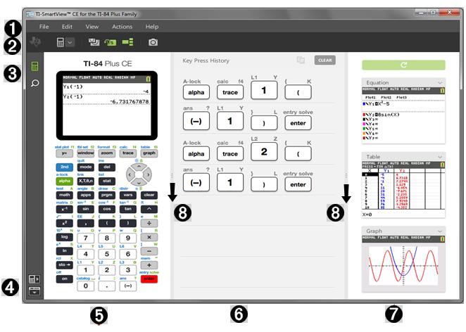 Använda arbetsområdet TI-SmartView CE Räknaremulator Arbetsområdet TI-SmartView CE Räknaremulator innehåller verktyg som du kan använda