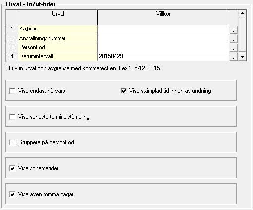 FLEX Tidredovisning Användarmeddelande (maj 2015) 7 Urval på fria register Fria register var en nyhet i version 14.3a. Till denna version har vi lagt till urval på fria register i följande rapporter.