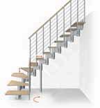 0 Komoda / projektera din trappa KAN REGLERAS I STEGHÖJD, STEGDJUP OCH SVÄNGNING KOMODA består av trappsteg med stålstomme och räcke på en sida.