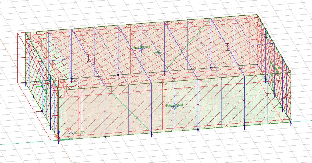 Figur 4.4: FEM-Design delar in vindlasten i olika zoner. Global snedställning beräknas enligt ekvation (1), (2) och (3) där beräkningar för detta presenteras i Bilaga B sida II.