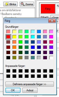 Genom att klicka på Färg -knappen i arbetsfönstret öppnas ett
