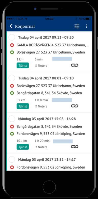 Körjournal via mobila enheter MOBILAPP Ladda ner appen så får du enkelt tillgång