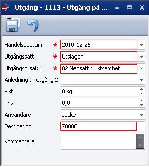 Såld/Död/Utslagen Fyll i inramade fält. Glöm inte destination/mottagare.