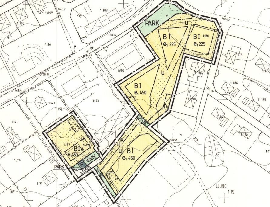 Detaljplan För Ljung 1:19 mfl Klövervägen gäller idag detaljplan antagen 19920616. Enligt gällande plan är medgiven markanvändning bostäder i en våning.
