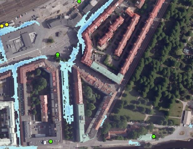 Översvämningsrisk Planområdet bedöms inte påverkas av nu kända höga vattenstånd. Vid översvämning till skyddsnivån +2,8 påverkas Odinsplatsen och en mindre del av Baldersgatan.