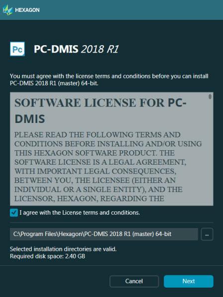 PC-DMIS 2018 R1 Readme När PC-DMIS 2018 R1 startas visas skärmen Programvarulicens med det aktuella licensavtalet.