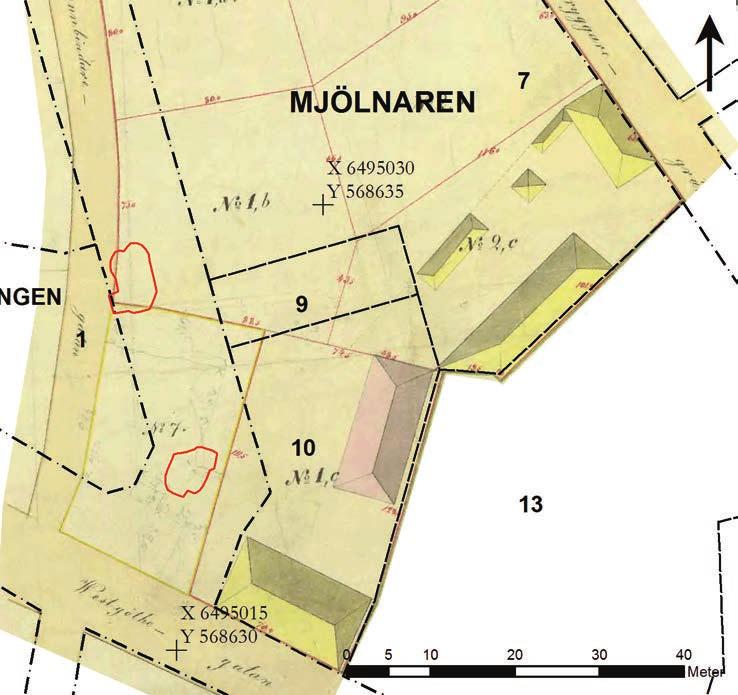 Undersökningsresultat Schakt 1 Schaktet hade en oregelbunden form och var cirka 6,4 5 meter stort på cirka 25 m 2 (figur 2). Djupet varierade mellan cirka 0,95 och 1,4 meter.