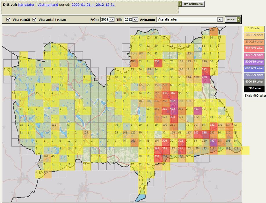 län i Artportalen). Uttag från Artportalen 2013-03-22.