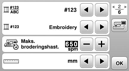 Betjening f LCD-displyet Brug f indstillingststen Tryk på for t ændre stndrdindstillingerne for mskinen (nålestopposition, roderihstighed, strtdisply et.).
