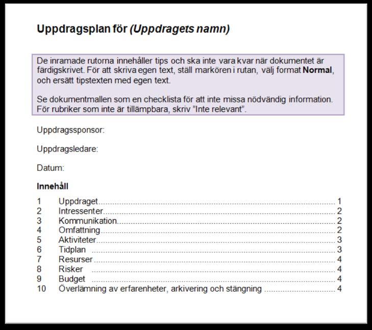 Uppdragsplanen har förenklats Tack