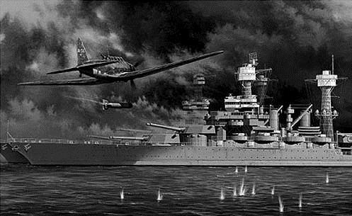 1941 VÄRLDS-krig 7 december: Japanskt stridsflyg anfaller USA:s flottbas i Pearl Harbor.