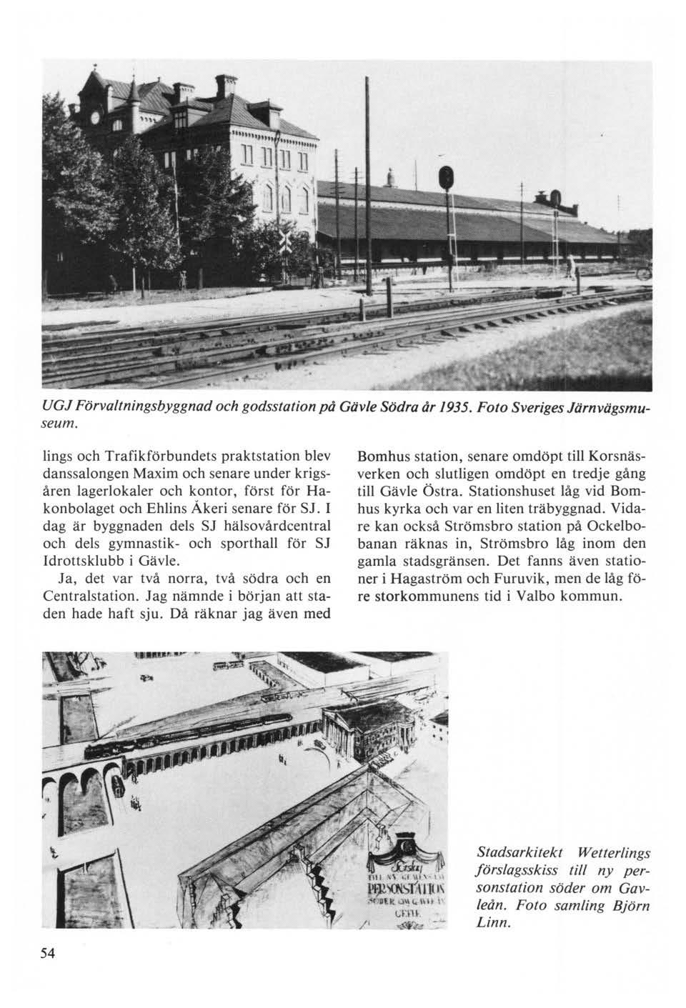 UGJ Förvaltningsbyggnad och godsstation på Gävle Södra år 1935. Foto Sveriges Järnvägsmuseum.