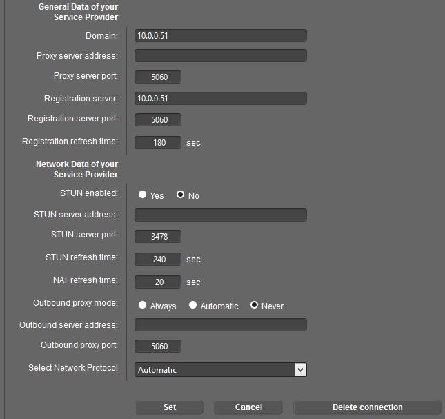 Följande meny öppnas: 1. Fyll i C10-modulens IP-adress 10.0.0.51 (fabriksinställd). IP-adressen ska anges i två separata fält, se ovan. Ändra även Outbound proxy mode till Never. 2.