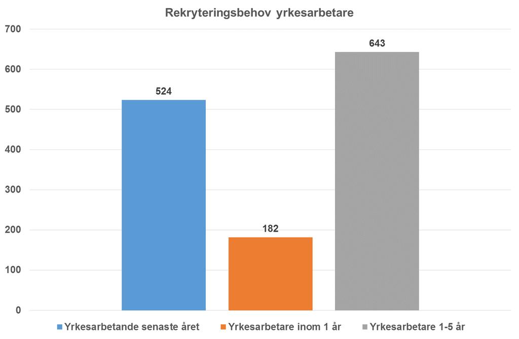 Behov av yrkesarbetare Inom den kommande femårsperioden bedöms nyrekryteringsbehovet av yrkesarbetare till drygt 800 personer, vilket innebär en mindre ökning jämfört med 2016 års undersökning.