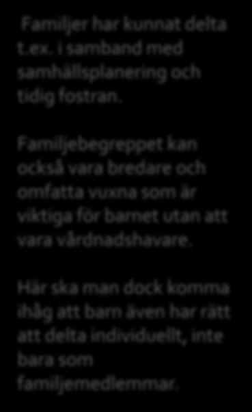 Här ska man dock komma ihåg att barn även har rätt att delta individuellt, inte bara som familjemedlemmar.