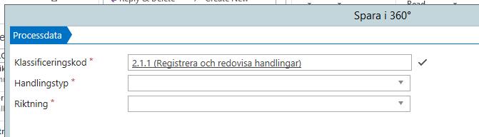 Klassificeringskod är förifylld med ärendets process, men kan ändras om