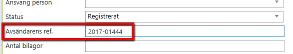 Status Status är förvalt Registrerat och ska inte ändras 11. Avsändarens ref 12.