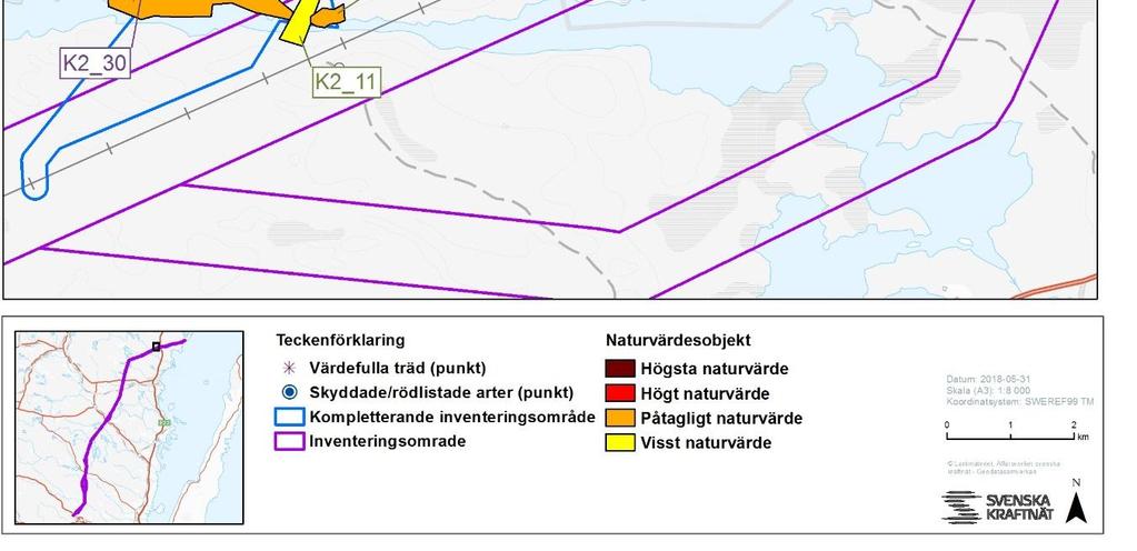 mörkblå linjer indikerar var kompletterande inventering