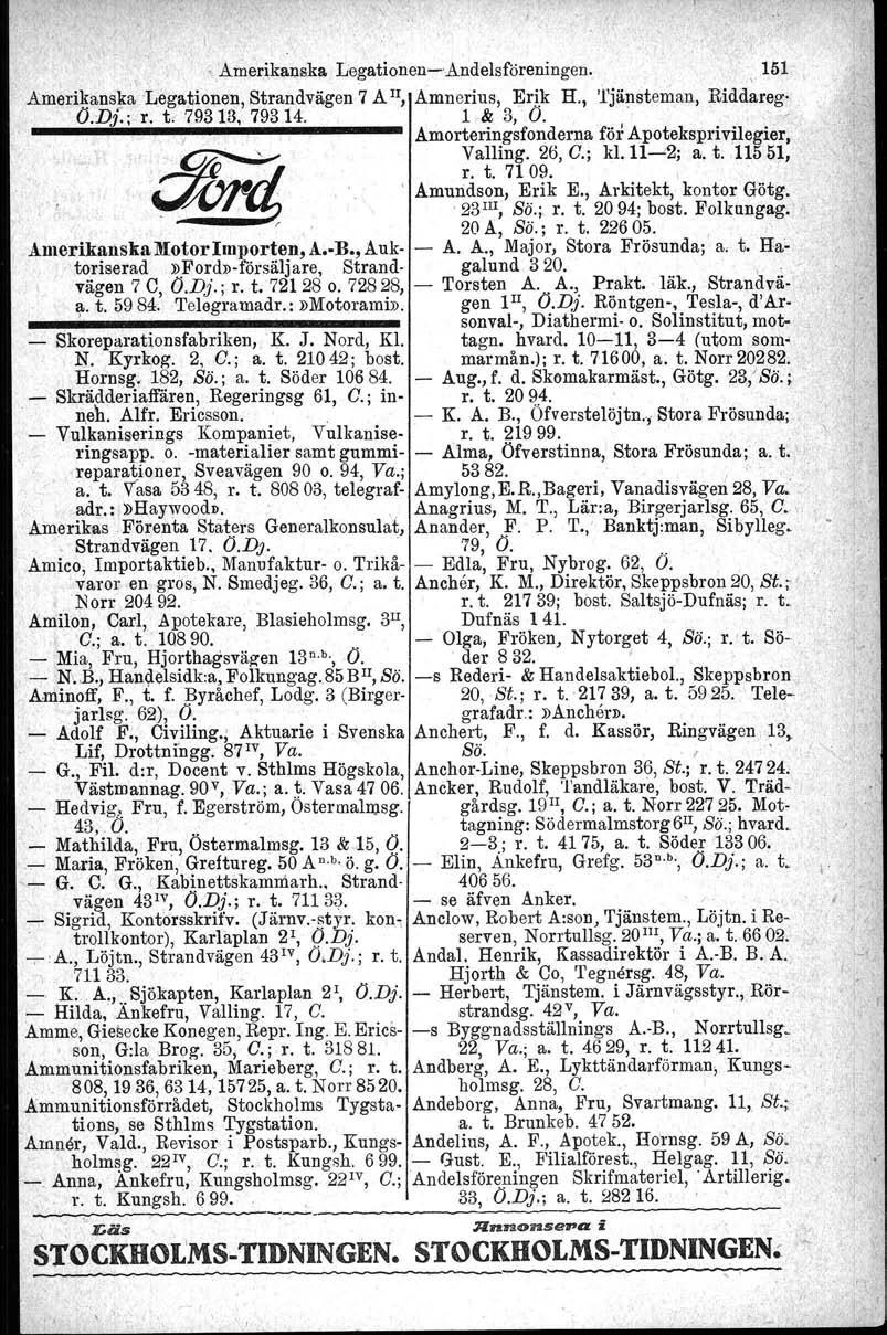 \. 'Amerikanska Legationen-'Andelsföreningen.,,151 Amerikans~a Legationen, Strandvägen 7 A II, Amnerius, Eri,k H., Tjänsteman, Riddareg- O.D).;!'. t. 79313, 79314..1 1,& 3, O..', '.