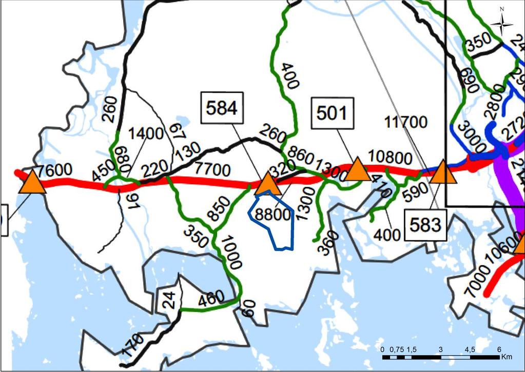 FCG DESIGN OCH PLANERING AB Planbeskrivning, utkast 9 (51) 4.6 Trafik Stommen i trafiknätet på området bildas av riksväg 7 som löper i kustriktningen, norr om planområdet.