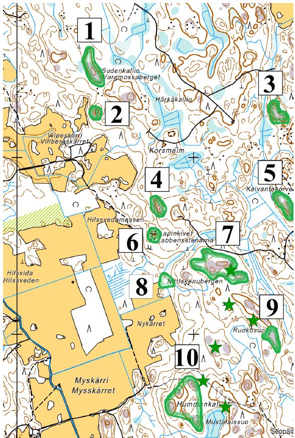 FCG DESIGN OCH PLANERING AB Planbeskrivning, utkast 13 (51) Område/objekt Vargmossaberget (nr 1) Vargmossabergets södra del (nr 2) Långbergets nordvästra del (nr 3) Labbenstenarna norra berget (nr 4)