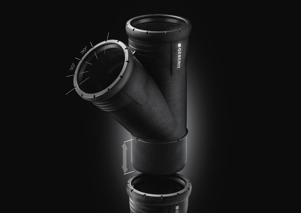 GEBERIT SILENT-PRO UV-BESTÄNDIG Den höga andelen sotpartiklar i rörmaterialet och de högkvalitativa EPDM-packningarna gör att systemet tål solljus under förvaring utomhus i upp till två år.