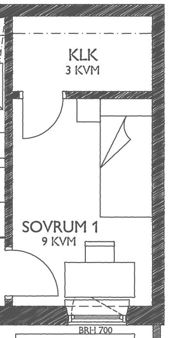 RUM FÖR RUM SOVRUM 1 Även det minsta av de tre sovrummen har fönster mot balkongen och en klädkammare med
