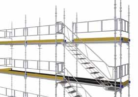 Haka UTV trappans krokar över rören på tvärbalkarna och lås trappan med låsbeslaget. Montera handledaren på 1,0 m:s nivån och förse den övre gaveln med skyddsräcke SKRD 700 och fotlist.