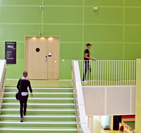 Sport & idrottsanläggning, arenor. Utrymningsväg, entreér, loby. Korridorer, utrymningsväg. Skolor, sjukhus, vårdinrättning. Inredning, akustikpanel. Köpcentrum t.ex. galleria. Takterrass, påbyggnad.