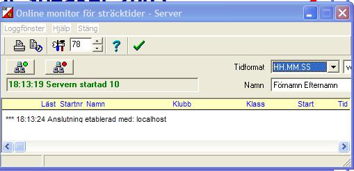 Programmet kan nu ta emot stämplingar från GPRS-modemen och varje stämpling kommer loggas i nedre delen av programfönstret.