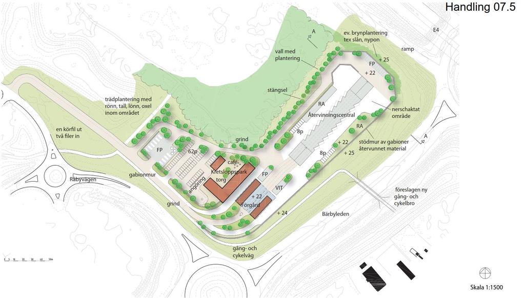 1 BAKGRUND En återvinningscentral (ÅVC) ska anläggas på fastigheten Brillinge 2:2 i Uppsala. I Figur 1 nedan återges en layoutbild från den förstudie som utförts av Tengboms arkitekter.