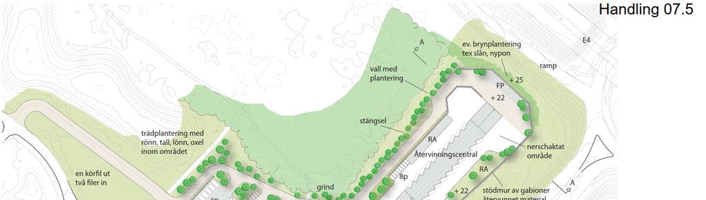 1 BAKGRUND OCH SYFTE En återvinningscentral ska anläggas på fastigheten Brillinge 2:2 I Figur 1 nedan återges en bild från den förstudie som utförts av Tengboms arkitekter.