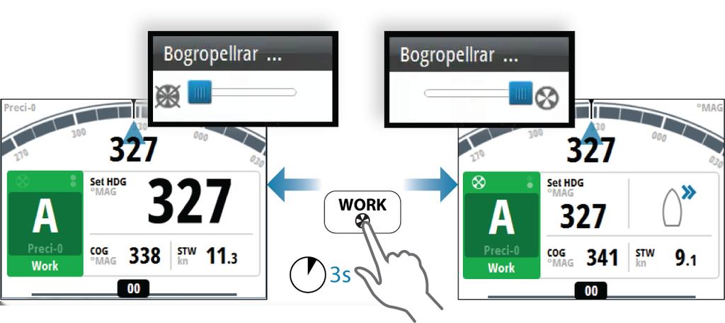 Visning av bogpropellern När en bogpropeller är installerad och aktiverad i