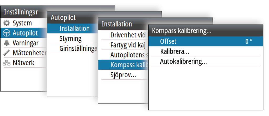 Ú Notera: Kalibrering av kompassen bör utföras i lugnt vatten och med minimal vind och ström för bra resultat.