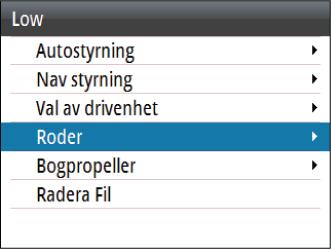 Roder Initiera roder Definierar hur systemet flyttar rodret vid växling från handstyrning (Standby, FU och NFU) till automatiskt läge.