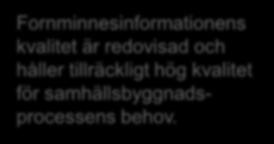 Fornminnesinformationens kvalitet är redovisad och håller tillräckligt hög kvalitet för samhällsbyggnadsprocessens behov.
