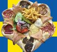 pizzaslice, färskt hembakt bröd, kaffe och måltidsdricka. Telefon 0933-101 21 Arr.
