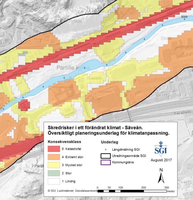 5.3.3 Kulturvärden i Partille kommun Figur 5.5 Ett utsnitt av konsekvenskartan i centrala delarna av Partille kommun. Kartbilden (Figur 5.5) visar de centrala delarna av Partille kommun.
