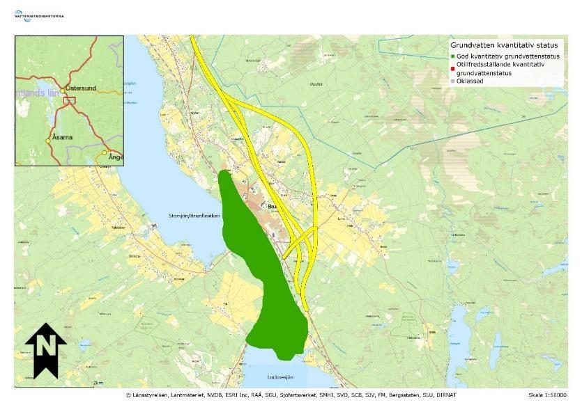 Grundvattenförekomsten Brunflo finns i de sydvästra delarna av utredningsområdet, se bild 5.