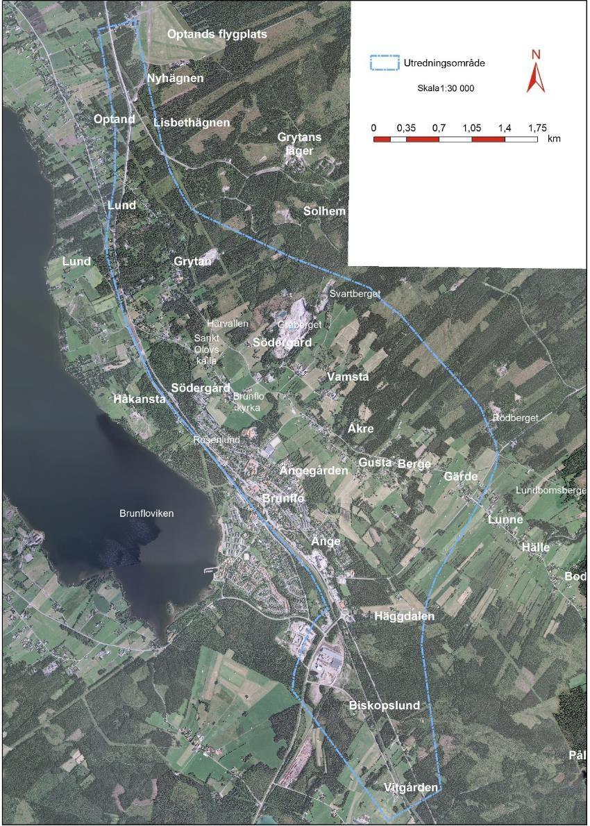 Bild 7 Redovisning av utredningsområdet Influensområdet är större än vägplanens utredningsområde.