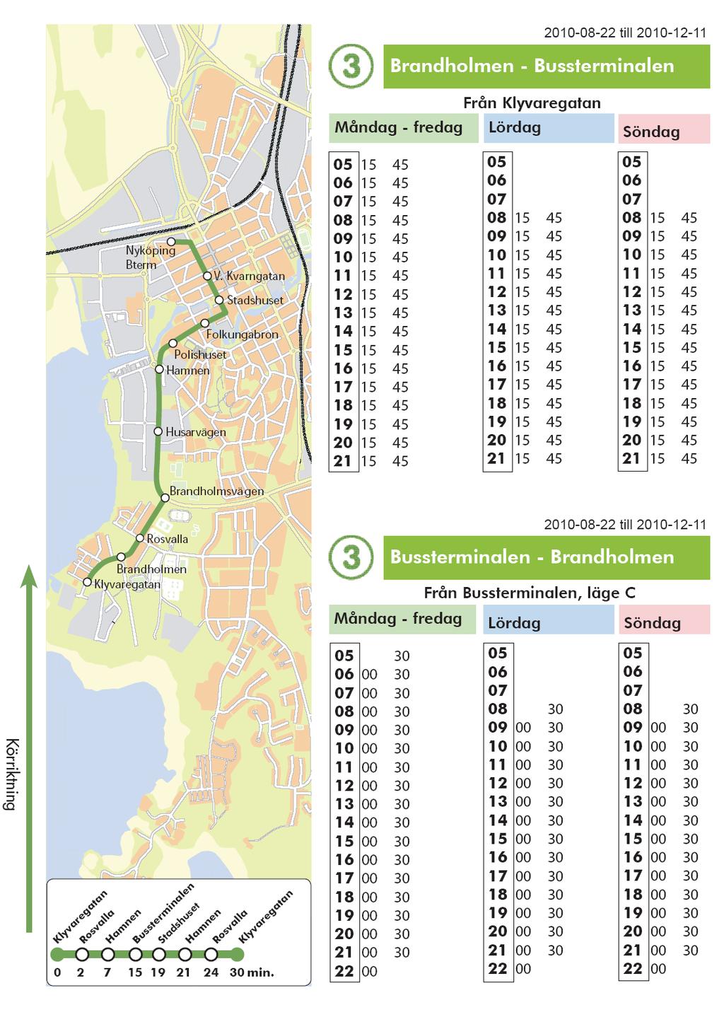 Det rapporten pekar på i detta exempel är Nyköpings kartor. För varje linje finns en karta som visar både körväg samt hållplatser inkl. hållplatsnamnen.