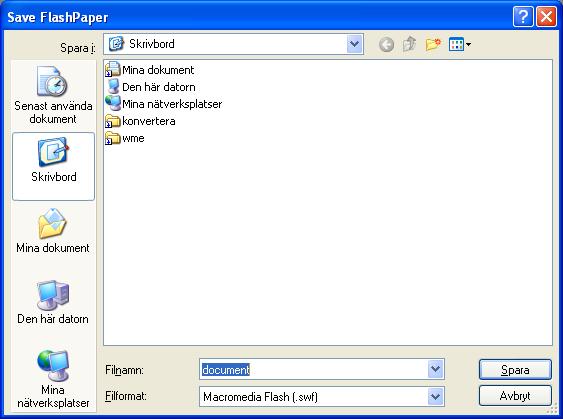 Välj Save as Macromedia Flash som finns under File.