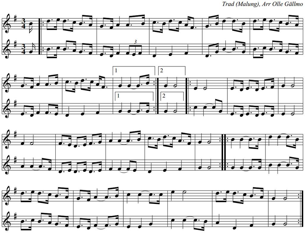 8 POLSKA EFTER TROSKARI ERIK (ÖG345, AR3) För mollstämd E/A-pipa, men spelad i G-dur, vilket kräver tumhål för nedre handens tumme (g') och ett d' längst ner.