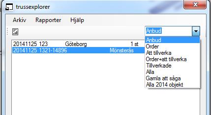 Truss Fackverksprogram Sida 17 (29) 4.1.7 TrussExplorer Denna funktion använda för att lista statistik, genom att skapa med knapp.