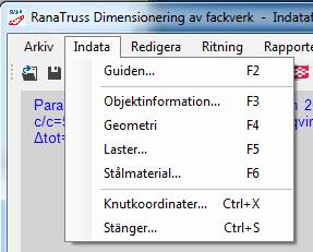 Truss Fackverksprogram Sida 21 (29) 4.3 Indata Här samlas formulären för indata. Indelningen och detaljerad information enligt avsnitt Figur 28 Indata 4.3.1 Objektinformation Under Balkidentitet, se Figur 29, är det viktigt att O-nr och Objekt alltid anges enligt gällande standard.