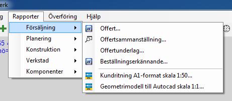 Figur 49 Rapporter 4.6.1 Försäljning Figur 50 Rapport-Försäljning Funktionen Offert finns även knappen på verktygsfälten.