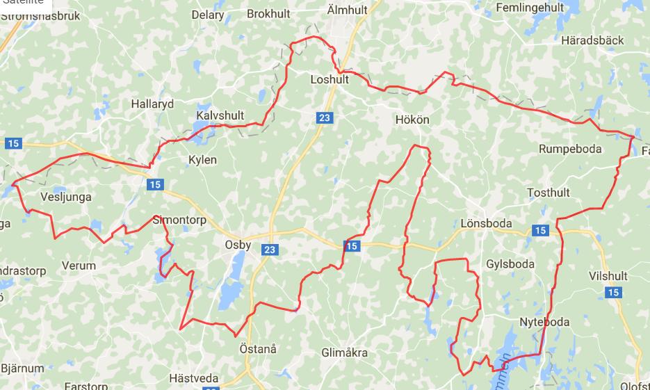 5 Karta 1. Osby kommun. Map data 2017 Google. Osby kommun ligger i Skånes nordöstligaste hörn.